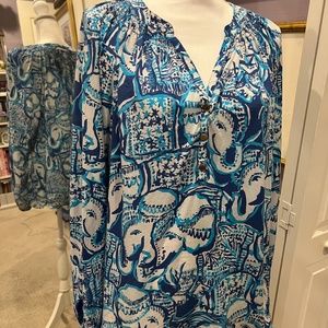 Lilly Pulitzer Elsa 100% Silk Top "Keep On Trunkin" Size XL